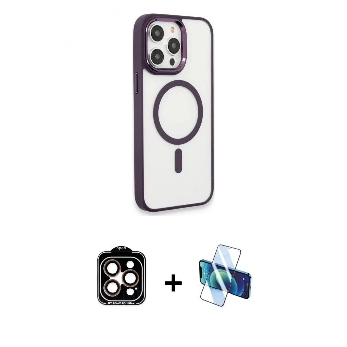 MARSİLYAN™- iPhone 15 Pro Max Kılıf Yankı Işık Özel Seri - Siyah 3D Antistatik Seramik Nano Ekran Koruyucu + PVD Metal Kamera Lens - TU
