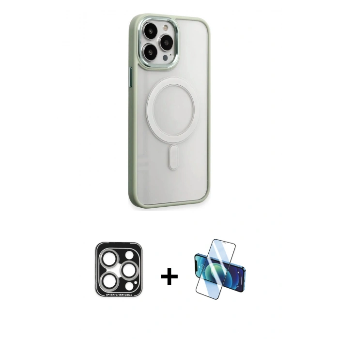 MARSİLYAN™- iPhone 15 Pro Max Kılıf Yankı Işık Özel Seri - Siyah 3D Antistatik Seramik Nano Ekran Koruyucu + PVD Metal Kamera Lens - GS