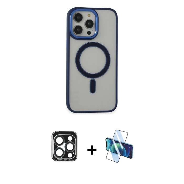 MARSİLYAN™- iPhone 15 Pro Max Kılıf Yankı Işık Özel Seri - Siyah 3D Antistatik Seramik Nano Ekran Koruyucu + PVD Metal Kamera Lens - LT