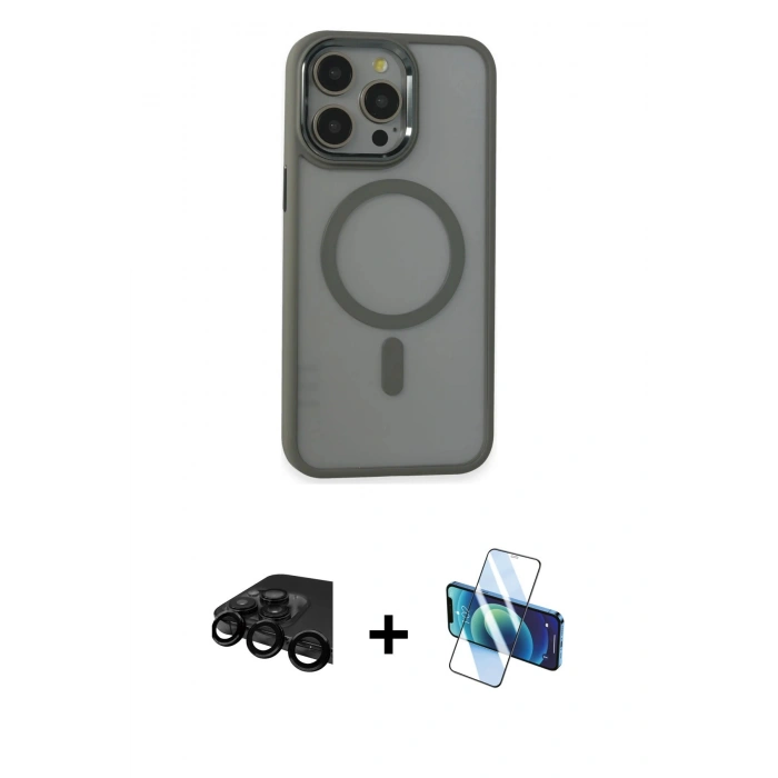MARSİLYAN™- iPhone 15 Pro Max Kılıf Yankı Işık Özel Seri - Siyah 3D Antistatik Seramik Nano Ekran Koruyucu + Raze Metal Kamera Lens - SH