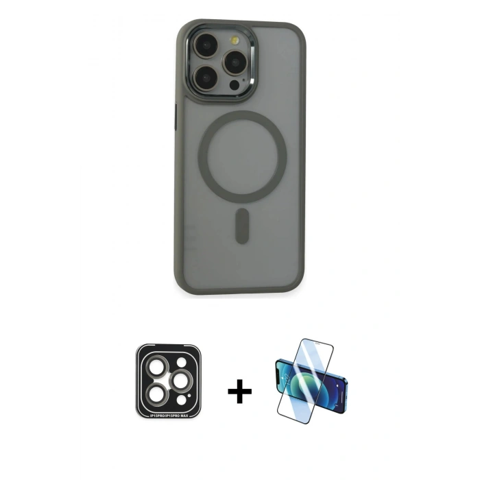 MARSİLYAN™- iPhone 15 Pro Max Kılıf Yankı Işık Özel Seri - Siyah 3D Antistatik Seramik Nano Ekran Koruyucu + PVD Metal Kamera Lens - GI