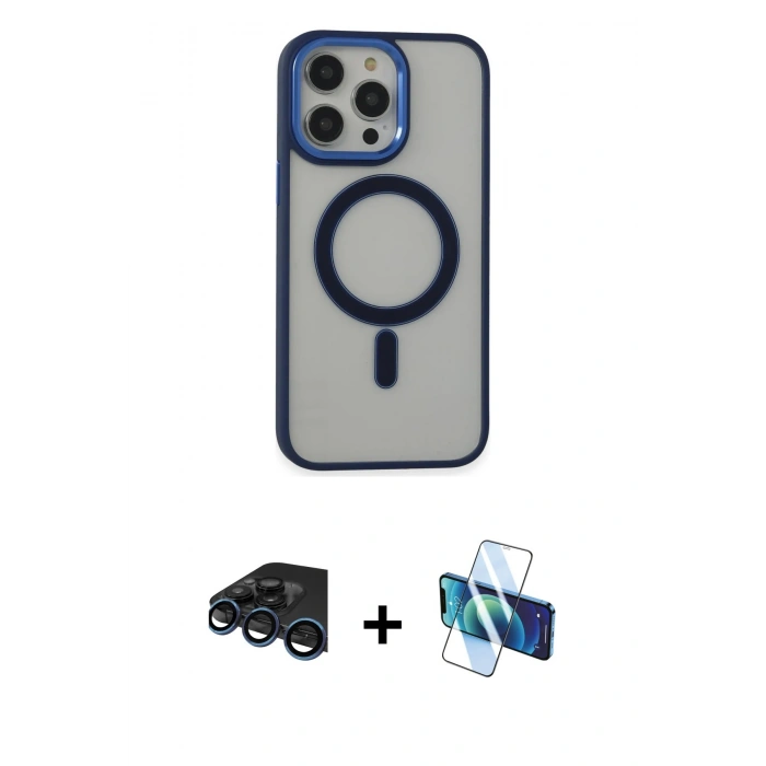 MARSİLYAN™- iPhone 15 Pro Max Kılıf Yankı Işık Özel Seri - Siyah 3D Antistatik Seramik Nano Ekran Koruyucu + Raze Metal Kamera Lens - LT