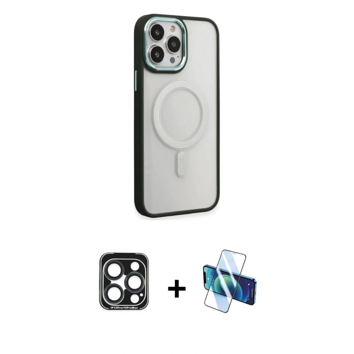MARSİLYAN™- iPhone 15 Pro Max Kılıf Yankı Işık Özel Seri - Siyah 3D Antistatik Seramik Nano Ekran Koruyucu + PVD Metal Kamera Lens - LT