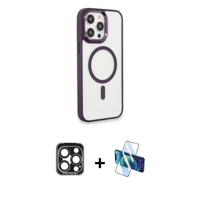 MARSİLYAN™- iPhone 15 Pro Max Kılıf Yankı Işık Özel Seri - Siyah 3D Antistatik Seramik Nano Ekran Koruyucu + PVD Metal Kamera Lens - LT