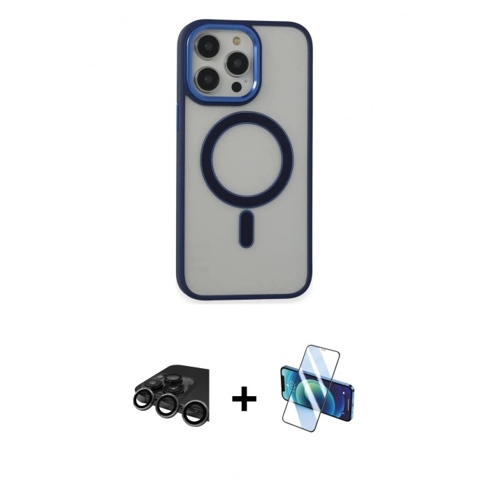 MARSİLYAN™- iPhone 15 Pro Max Kılıf Yankı Işık Özel Seri - Siyah 3D Antistatik Seramik Nano Ekran Koruyucu + Raze Metal Kamera Lens - TMGI
