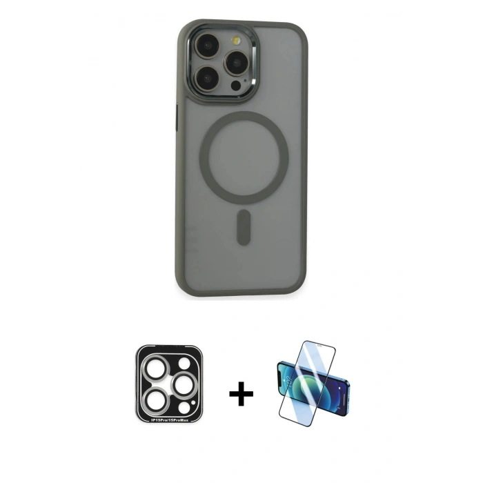 MARSİLYAN™- iPhone 15 Pro Max Kılıf Yankı Işık Özel Seri - Siyah 3D Antistatik Seramik Nano Ekran Koruyucu + PVD Metal Kamera Lens - GS