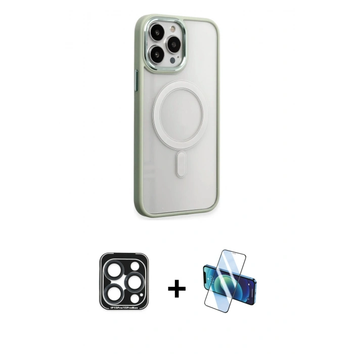 MARSİLYAN™- iPhone 15 Pro Max Kılıf Yankı Işık Özel Seri - Siyah 3D Antistatik Seramik Nano Ekran Koruyucu + PVD Metal Kamera Lens - LT