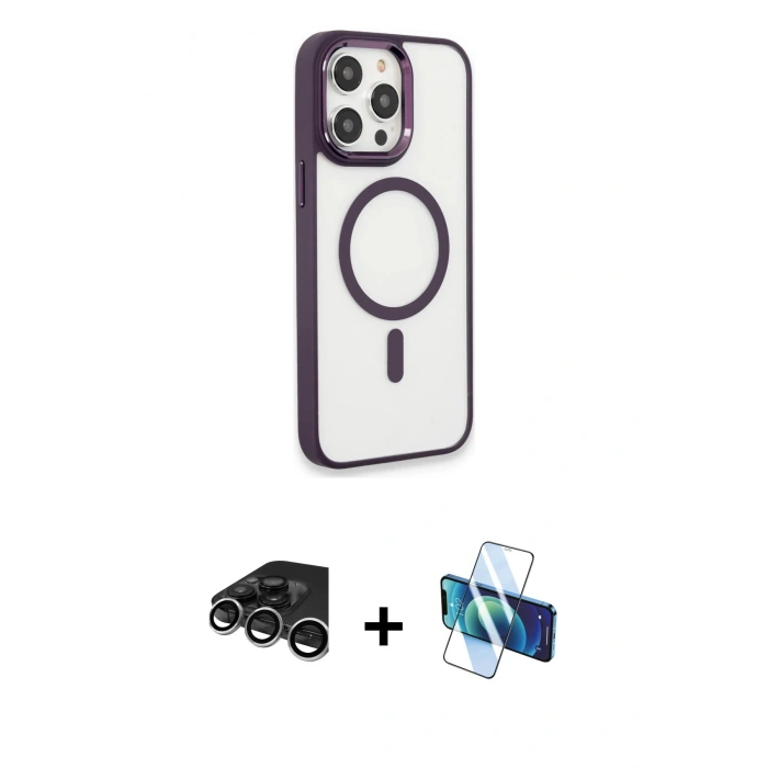 MARSİLYAN™- iPhone 15 Pro Max Kılıf Yankı Işık Özel Seri - Siyah 3D Antistatik Seramik Nano Ekran Koruyucu + Raze Metal Kamera Lens - GS