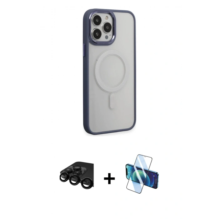MARSİLYAN™- iPhone 15 Pro Max Kılıf Yankı Işık Özel Seri - Siyah 3D Antistatik Seramik Nano Ekran Koruyucu + Raze Metal Kamera Lens - SH