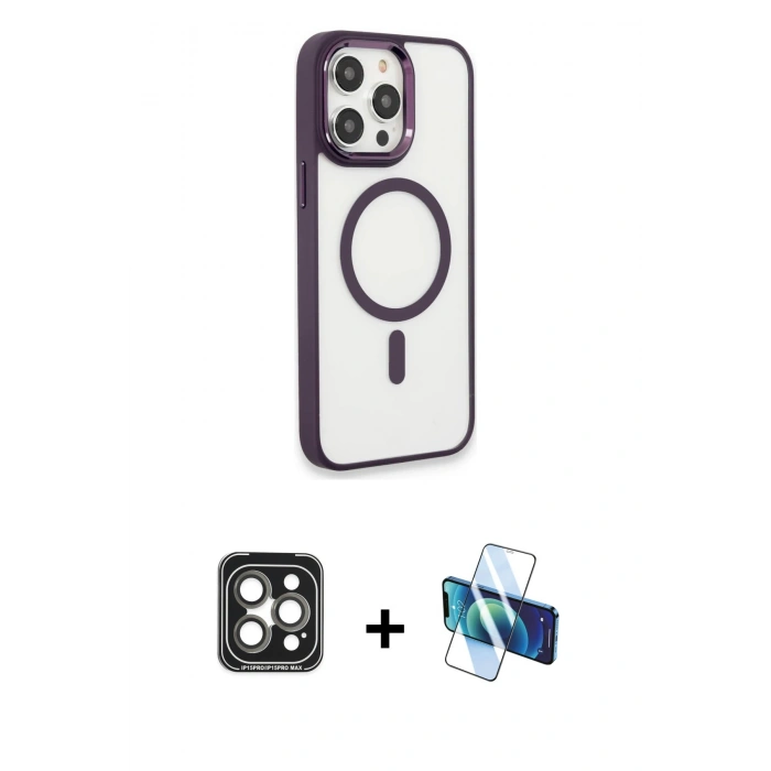 MARSİLYAN™- iPhone 15 Pro Max Kılıf Yankı Işık Özel Seri - Siyah 3D Antistatik Seramik Nano Ekran Koruyucu + PVD Metal Kamera Lens - GI