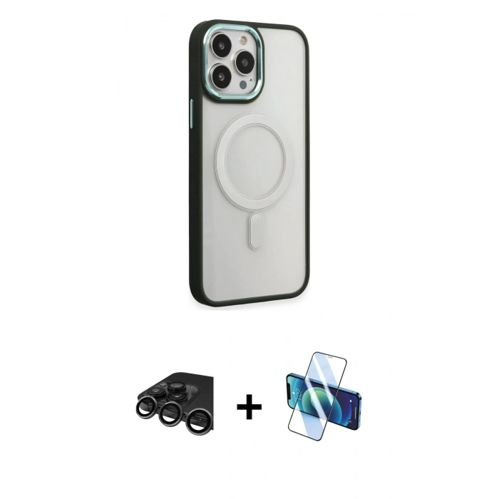 MARSİLYAN™- iPhone 15 Pro Max Kılıf Yankı Işık Özel Seri - Siyah 3D Antistatik Seramik Nano Ekran Koruyucu + Raze Metal Kamera Lens - TMGI