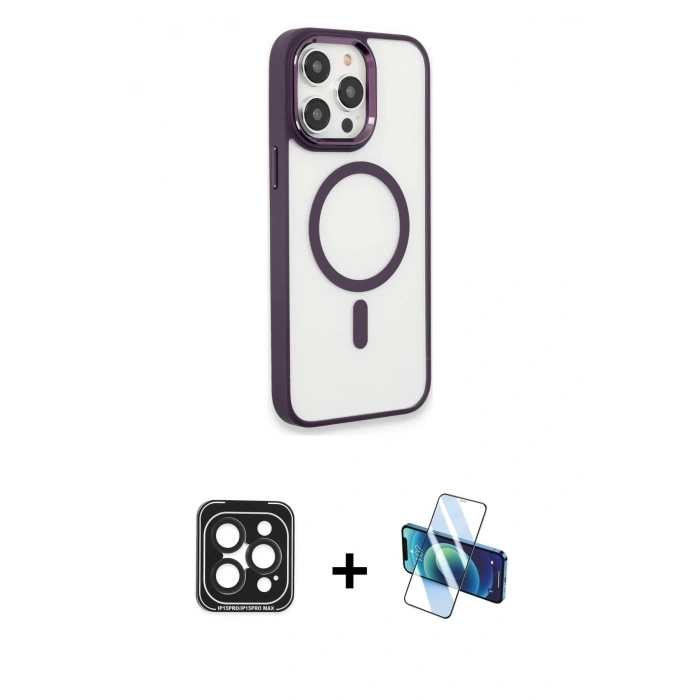MARSİLYAN™- iPhone 15 Pro Max Kılıf Yankı Işık Özel Seri - Siyah 3D Antistatik Seramik Nano Ekran Koruyucu + PVD Metal Kamera Lens - SH