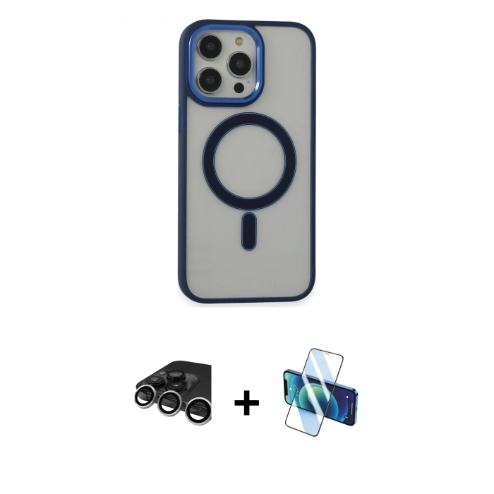 MARSİLYAN™- iPhone 15 Pro Max Kılıf Yankı Işık Özel Seri - Siyah 3D Antistatik Seramik Nano Ekran Koruyucu + Raze Metal Kamera Lens - GS