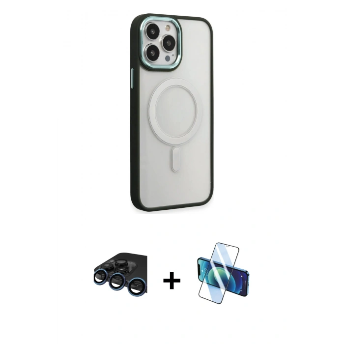 MARSİLYAN™- iPhone 15 Pro Max Kılıf Yankı Işık Özel Seri - Siyah 3D Antistatik Seramik Nano Ekran Koruyucu + Raze Metal Kamera Lens - LT