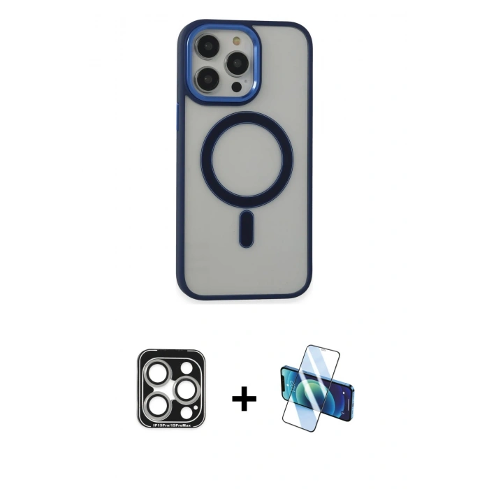 MARSİLYAN™- iPhone 15 Pro Max Kılıf Yankı Işık Özel Seri - Siyah 3D Antistatik Seramik Nano Ekran Koruyucu + PVD Metal Kamera Lens - GS