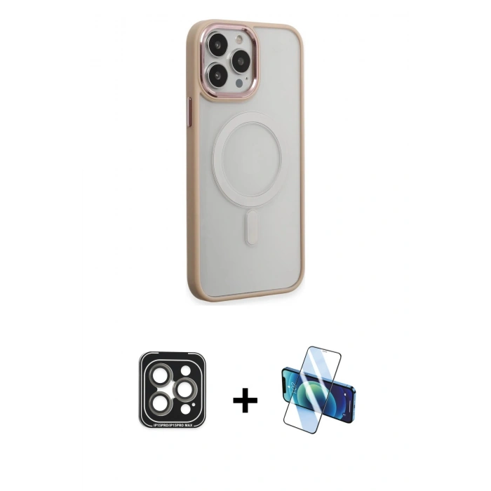 MARSİLYAN™- iPhone 15 Pro Max Kılıf Yankı Işık Özel Seri - Siyah 3D Antistatik Seramik Nano Ekran Koruyucu + PVD Metal Kamera Lens - GI