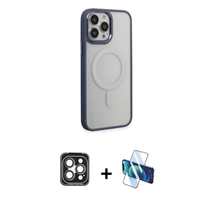 MARSİLYAN™- iPhone 15 Pro Max Kılıf Yankı Işık Özel Seri - Siyah 3D Antistatik Seramik Nano Ekran Koruyucu + PVD Metal Kamera Lens - GI