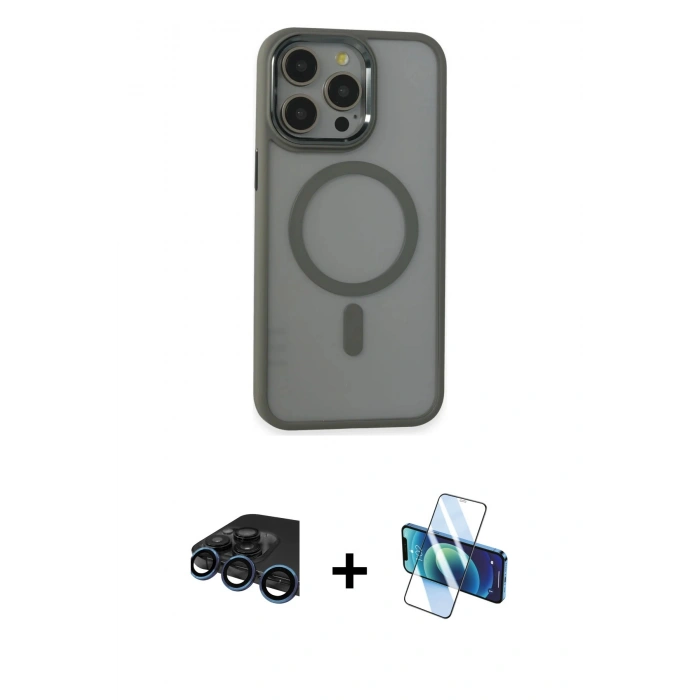 MARSİLYAN™- iPhone 15 Pro Max Kılıf Yankı Işık Özel Seri - Siyah 3D Antistatik Seramik Nano Ekran Koruyucu + Raze Metal Kamera Lens - LT