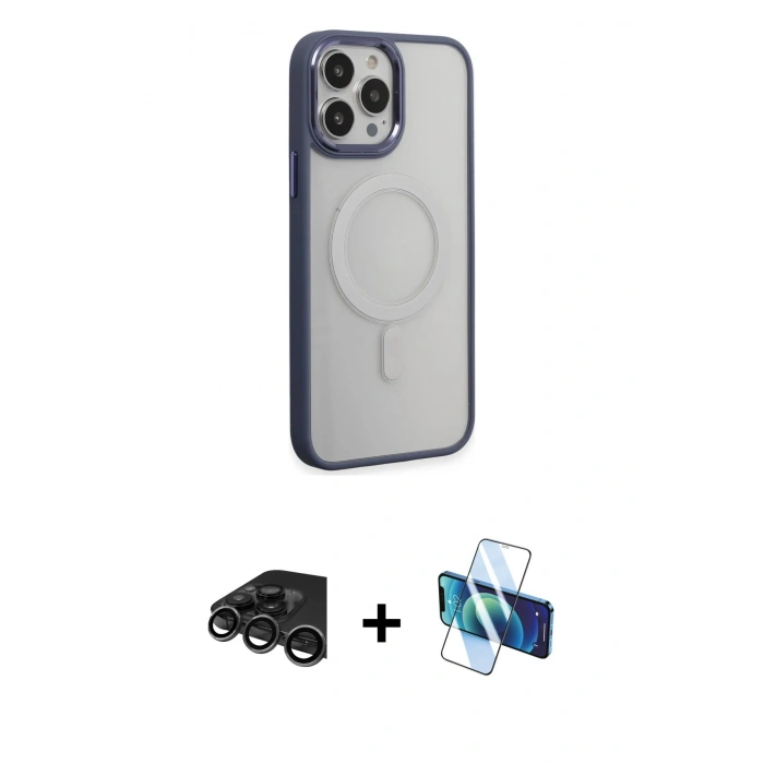MARSİLYAN™- iPhone 15 Pro Max Kılıf Yankı Işık Özel Seri - Siyah 3D Antistatik Seramik Nano Ekran Koruyucu + Raze Metal Kamera Lens - TMGI