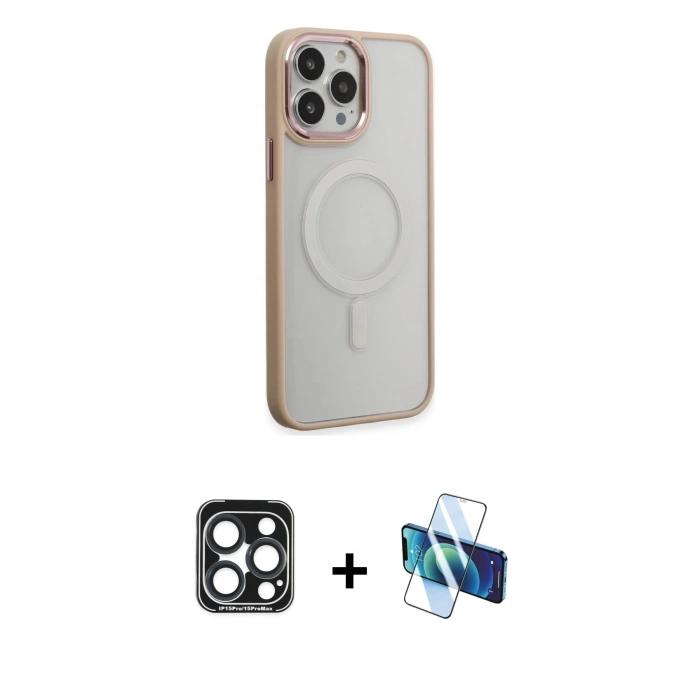 MARSİLYAN™- iPhone 15 Pro Max Kılıf Yankı Işık Özel Seri - Siyah 3D Antistatik Seramik Nano Ekran Koruyucu + PVD Metal Kamera Lens - LT