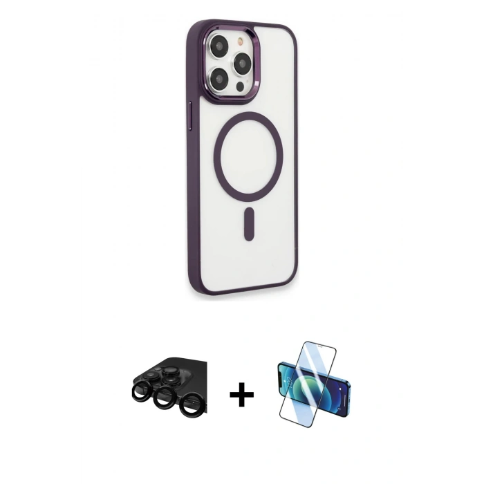 MARSİLYAN™- iPhone 15 Pro Max Kılıf Yankı Işık Özel Seri - Siyah 3D Antistatik Seramik Nano Ekran Koruyucu + Raze Metal Kamera Lens - SH