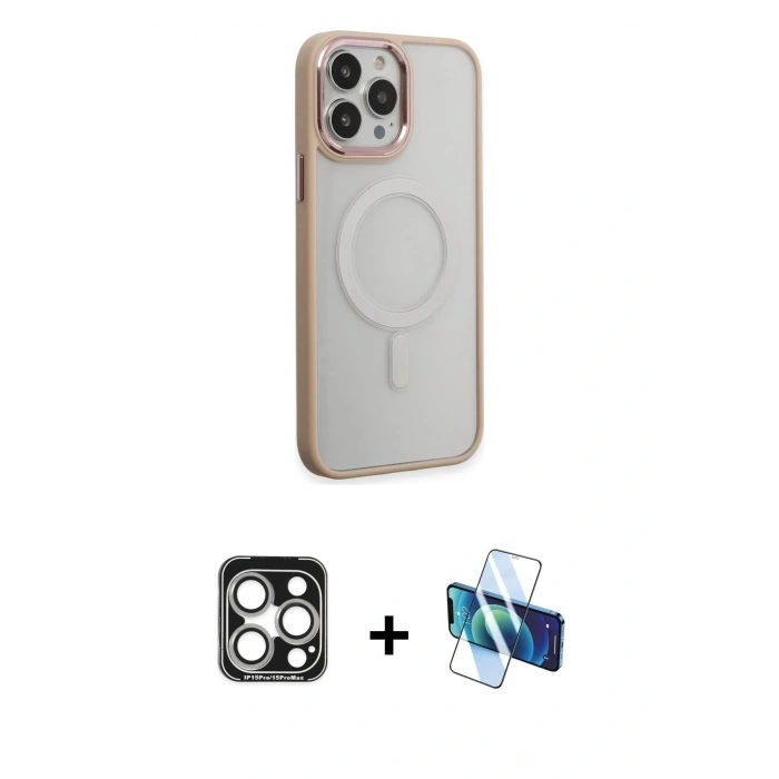 MARSİLYAN™- iPhone 15 Pro Max Kılıf Yankı Işık Özel Seri - Siyah 3D Antistatik Seramik Nano Ekran Koruyucu + PVD Metal Kamera Lens - GS