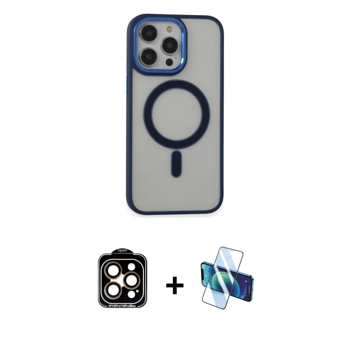 MARSİLYAN™- iPhone 15 Pro Max Kılıf Yankı Işık Özel Seri - Siyah 3D Antistatik Seramik Nano Ekran Koruyucu + PVD Metal Kamera Lens - TU