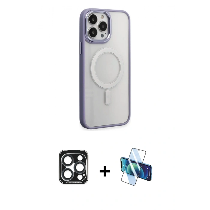 MARSİLYAN™- iPhone 15 Pro Max Kılıf Yankı Işık Özel Seri - Siyah 3D Antistatik Seramik Nano Ekran Koruyucu + PVD Metal Kamera Lens - LT