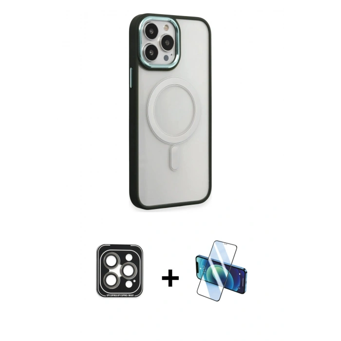 MARSİLYAN™- iPhone 15 Pro Max Kılıf Yankı Işık Özel Seri - Siyah 3D Antistatik Seramik Nano Ekran Koruyucu + PVD Metal Kamera Lens - GI