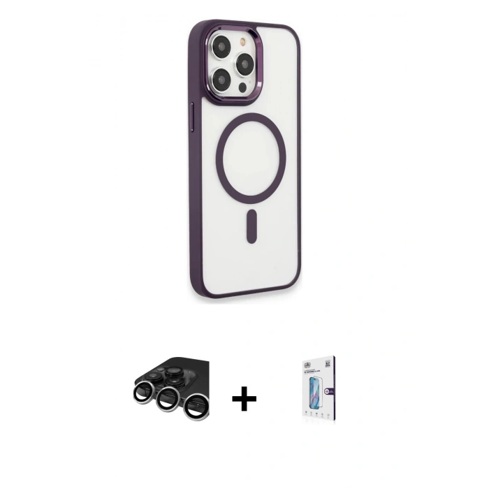 MARSİLYAN™- iPhone 15 Pro Max Kılıf Yankı Işık Özel Seri - Siyah Bilvis 0.18mm Plus Cam Ekran Koruyucu + Raze Metal Kamera Lens - GS