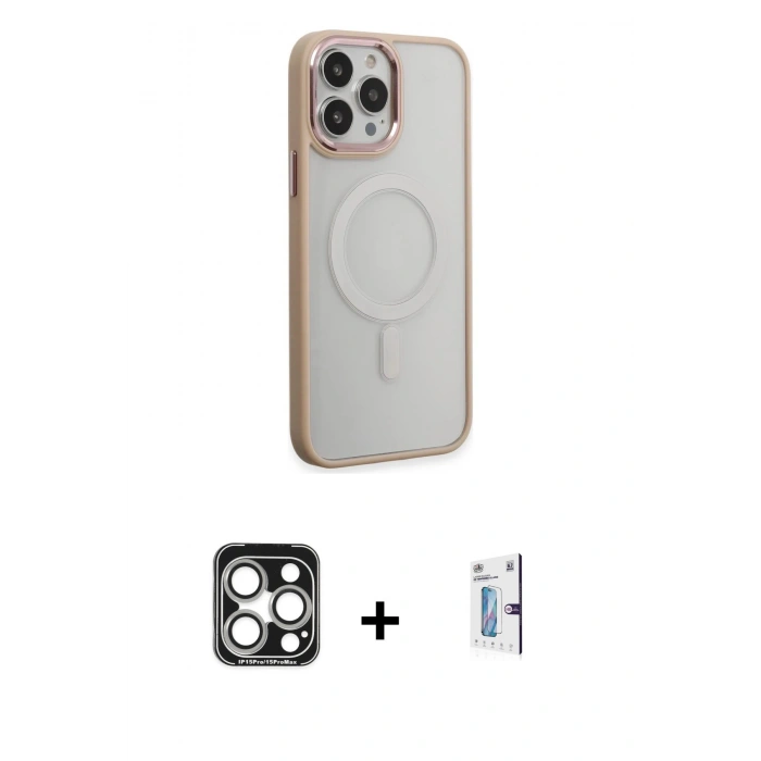 MARSİLYAN™- iPhone 15 Pro Max Kılıf Yankı Işık Özel Seri - Siyah Bilvis 0.18mm Plus Cam Ekran Koruyucu + PVD Metal Kamera Lens - GS