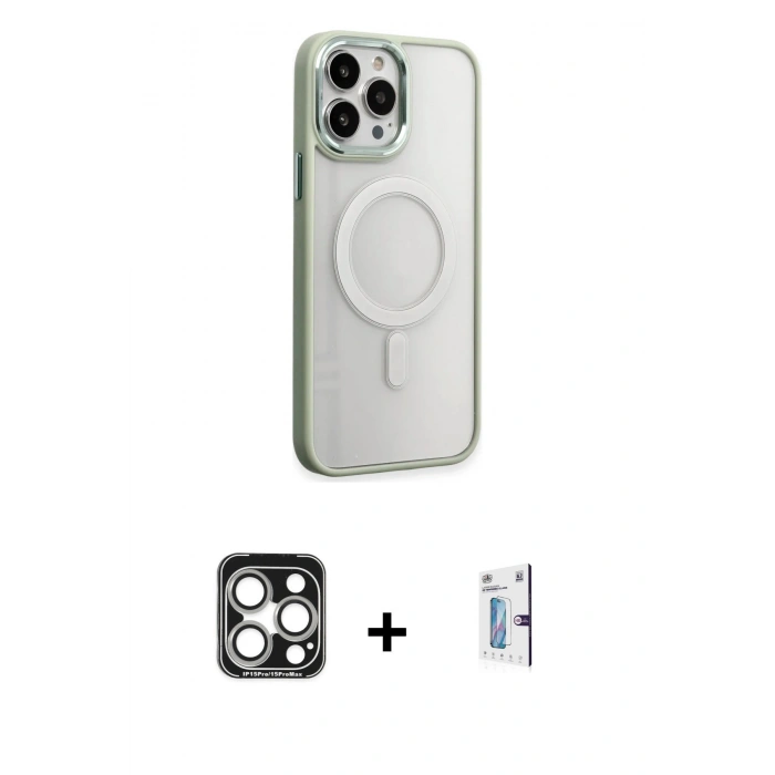 MARSİLYAN™- iPhone 15 Pro Max Kılıf Yankı Işık Özel Seri - Siyah Bilvis 0.18mm Plus Cam Ekran Koruyucu + PVD Metal Kamera Lens - GS