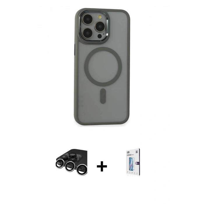 MARSİLYAN™- iPhone 15 Pro Max Kılıf Yankı Işık Özel Seri - Siyah Bilvis 0.18mm Plus Cam Ekran Koruyucu + Raze Metal Kamera Lens - GS