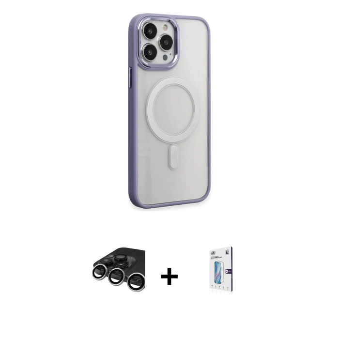 MARSİLYAN™- iPhone 15 Pro Max Kılıf Yankı Işık Özel Seri - Siyah Bilvis 0.18mm Plus Cam Ekran Koruyucu + Raze Metal Kamera Lens - GS