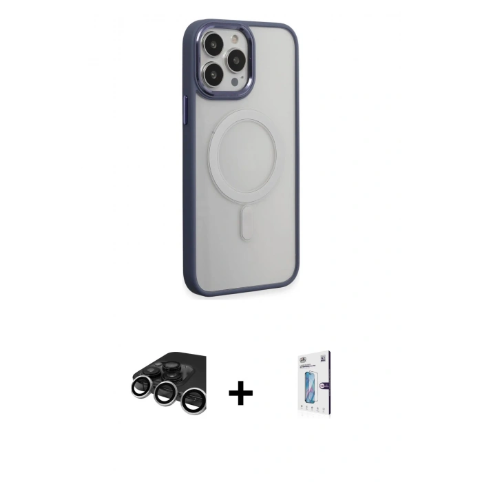 MARSİLYAN™- iPhone 15 Pro Max Kılıf Yankı Işık Özel Seri - Siyah Bilvis 0.18mm Plus Cam Ekran Koruyucu + Raze Metal Kamera Lens - GS