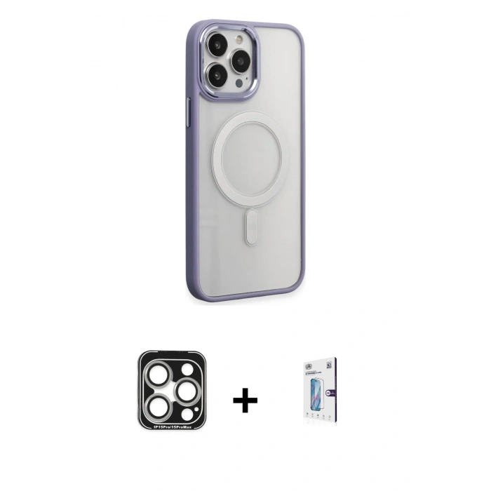 MARSİLYAN™- iPhone 15 Pro Max Kılıf Yankı Işık Özel Seri - Siyah Bilvis 0.18mm Plus Cam Ekran Koruyucu + PVD Metal Kamera Lens - GS