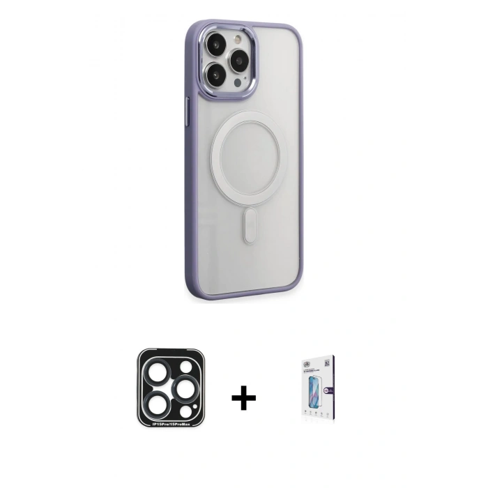 MARSİLYAN™- iPhone 15 Pro Max Kılıf Yankı Işık Özel Seri - Siyah Bilvis 0.18mm Plus Cam Ekran Koruyucu + PVD Metal Kamera Lens - LT