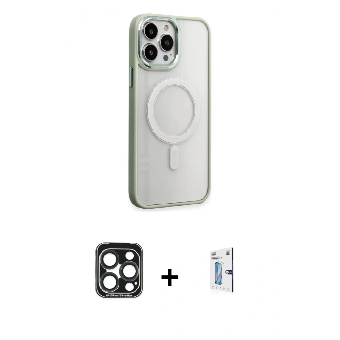 MARSİLYAN™- iPhone 15 Pro Max Kılıf Yankı Işık Özel Seri - Siyah Bilvis 0.18mm Plus Cam Ekran Koruyucu + PVD Metal Kamera Lens - LT