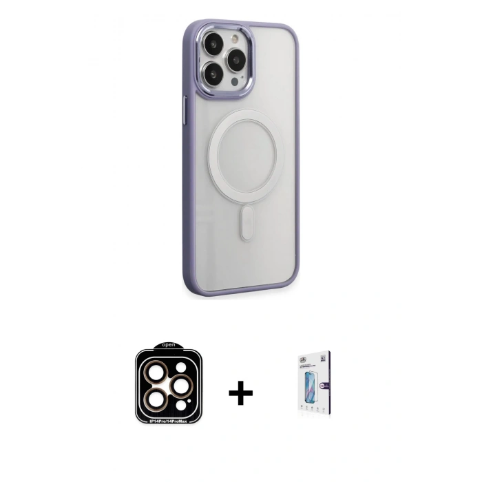 MARSİLYAN™- iPhone 15 Pro Max Kılıf Yankı Işık Özel Seri - Siyah Bilvis 0.18mm Plus Cam Ekran Koruyucu + PVD Metal Kamera Lens - TU
