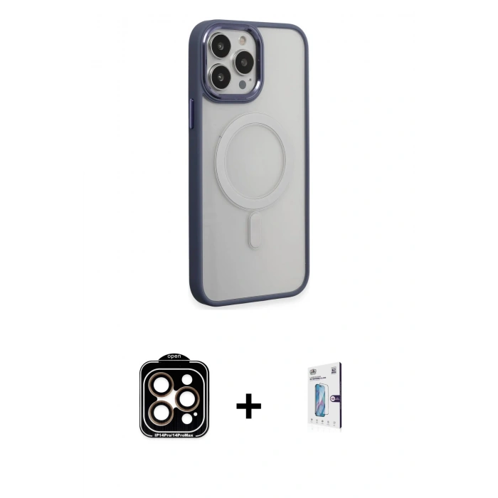 MARSİLYAN™- iPhone 15 Pro Max Kılıf Yankı Işık Özel Seri - Siyah Bilvis 0.18mm Plus Cam Ekran Koruyucu + PVD Metal Kamera Lens - TU