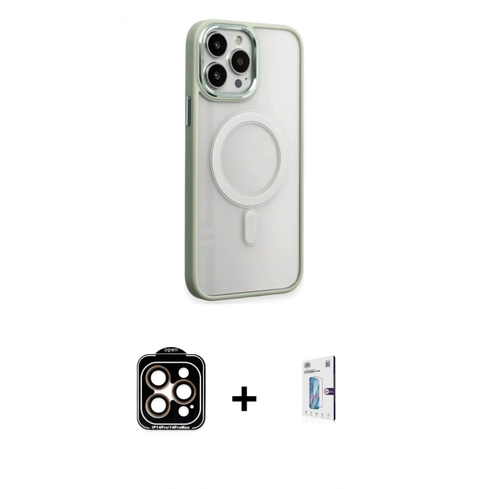 MARSİLYAN™- iPhone 15 Pro Max Kılıf Yankı Işık Özel Seri - Siyah Bilvis 0.18mm Plus Cam Ekran Koruyucu + PVD Metal Kamera Lens - TU