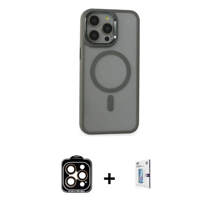 MARSİLYAN™- iPhone 15 Pro Max Kılıf Yankı Işık Özel Seri - Siyah Bilvis 0.18mm Plus Cam Ekran Koruyucu + PVD Metal Kamera Lens - TU