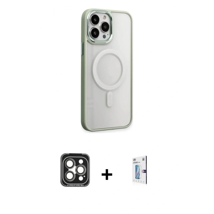 MARSİLYAN™- iPhone 15 Pro Max Kılıf Yankı Işık Özel Seri - Siyah Bilvis 0.18mm Plus Cam Ekran Koruyucu + PVD Metal Kamera Lens - GI
