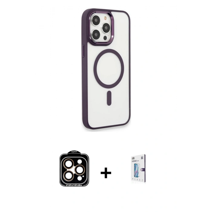 MARSİLYAN™- iPhone 15 Pro Max Kılıf Yankı Işık Özel Seri - Siyah Bilvis 0.18mm Plus Cam Ekran Koruyucu + PVD Metal Kamera Lens - TU