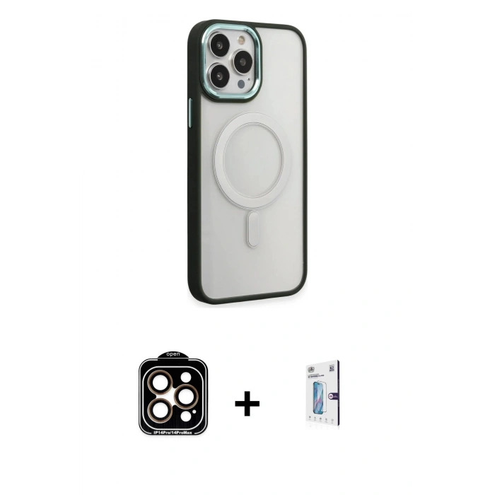 MARSİLYAN™- iPhone 15 Pro Max Kılıf Yankı Işık Özel Seri - Siyah Bilvis 0.18mm Plus Cam Ekran Koruyucu + PVD Metal Kamera Lens - TU