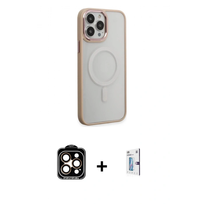 MARSİLYAN™- iPhone 15 Pro Max Kılıf Yankı Işık Özel Seri - Siyah Bilvis 0.18mm Plus Cam Ekran Koruyucu + PVD Metal Kamera Lens - TU