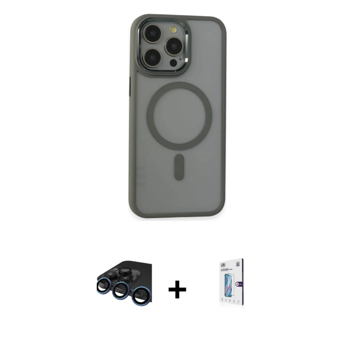 MARSİLYAN™- iPhone 15 Pro Max Kılıf Yankı Işık Özel Seri - Siyah Bilvis 0.18mm Plus Cam Ekran Koruyucu + Raze Metal Kamera Lens - LT