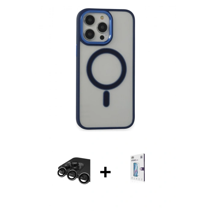 MARSİLYAN™- iPhone 15 Pro Max Kılıf Yankı Işık Özel Seri - Siyah Bilvis 0.18mm Plus Cam Ekran Koruyucu + Raze Metal Kamera Lens - TMGI