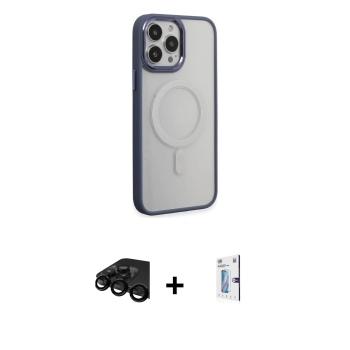 MARSİLYAN™- iPhone 15 Pro Max Kılıf Yankı Işık Özel Seri - Siyah Bilvis 0.18mm Plus Cam Ekran Koruyucu + Raze Metal Kamera Lens - SH