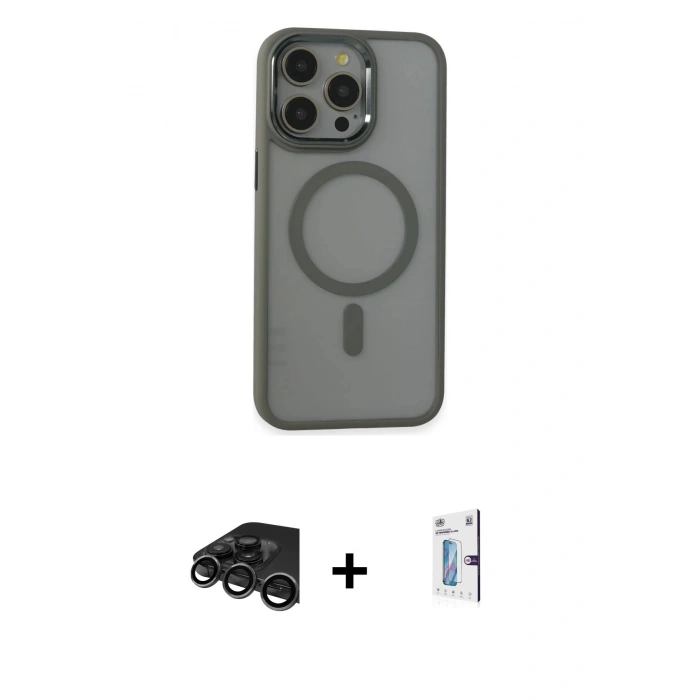 MARSİLYAN™- iPhone 15 Pro Max Kılıf Yankı Işık Özel Seri - Siyah Bilvis 0.18mm Plus Cam Ekran Koruyucu + Raze Metal Kamera Lens - TMGI